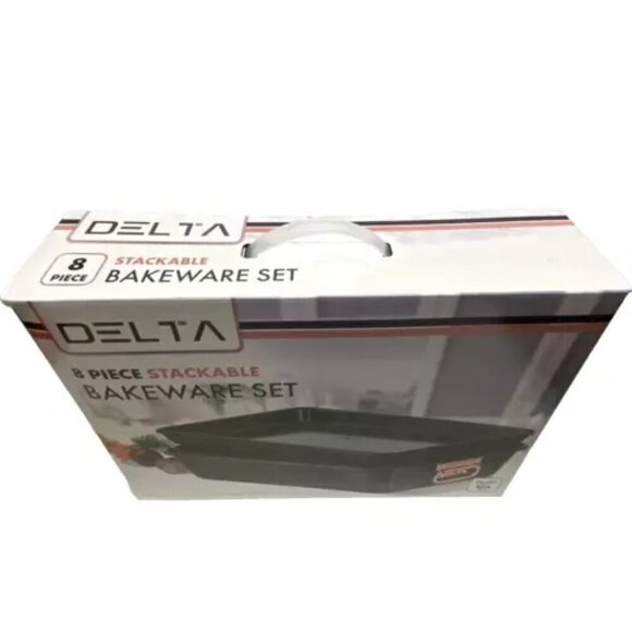 Delta 8 Piece Nonstick Stackable Bakeware Set Matte Black Rose Gold Trim NIB - Picture 5 of 13